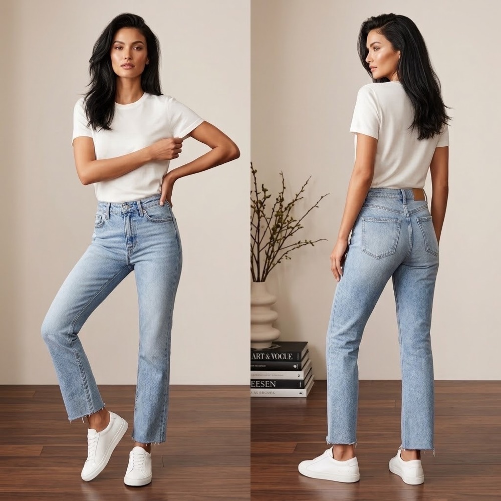 Pistola Lennon Crop Bootcut Jeans 25 Light Wash Slight Distress Raw Hem Stretch
